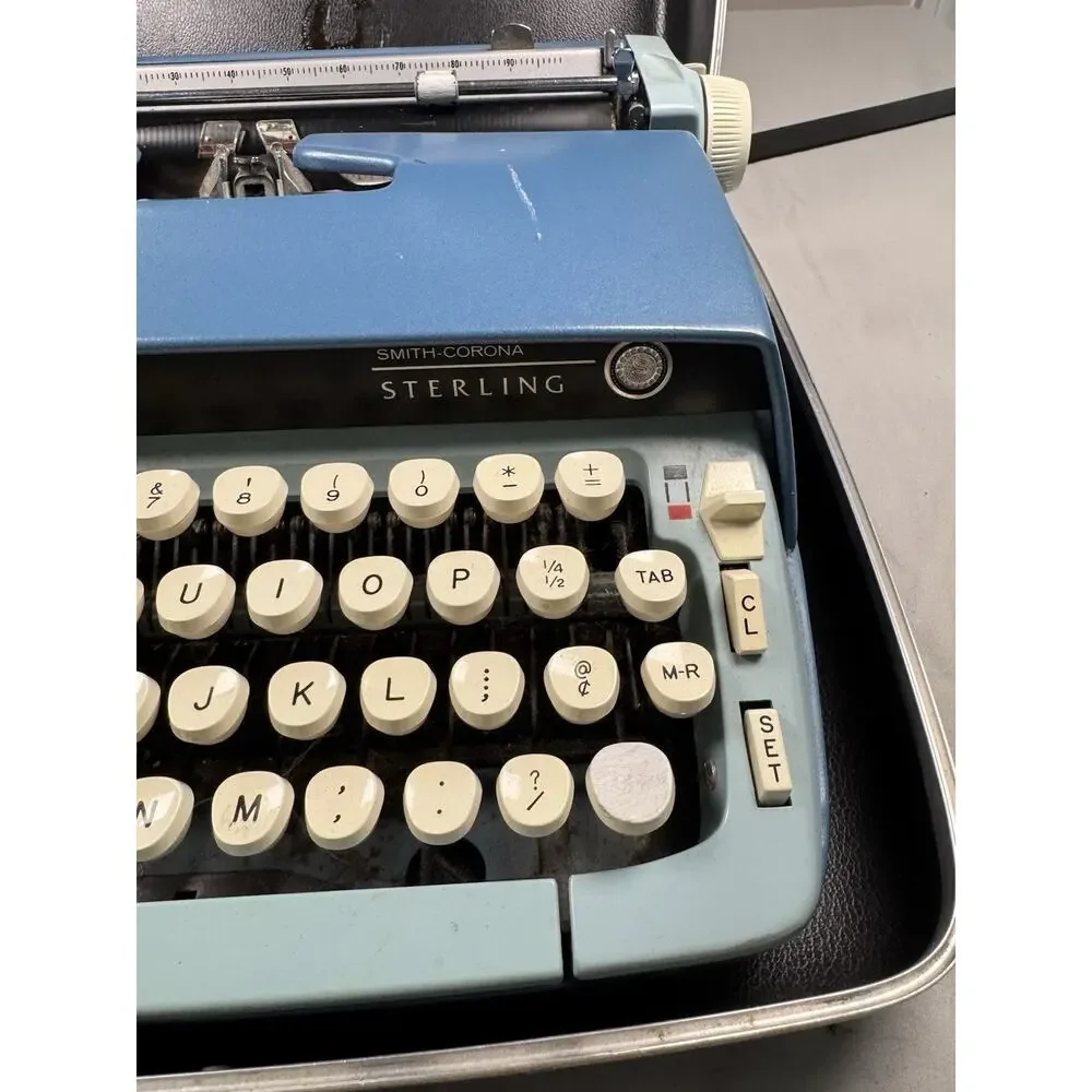 Smith-Corona Sterling Portable Typewriter Blue w/ Case Tested Working Vintage